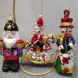 Vtg Plastic Santa Claus Toy‎ Solider Snowman Rocking Bear Christmas Ornament